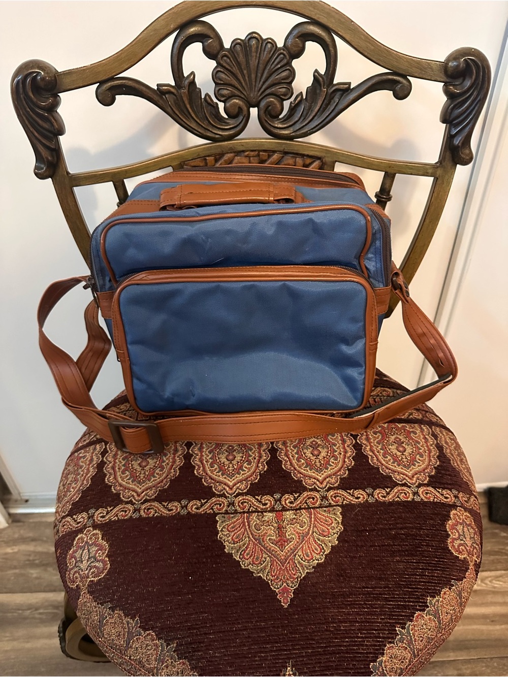 Blue and Brown Men's Crossbody Travel Bag